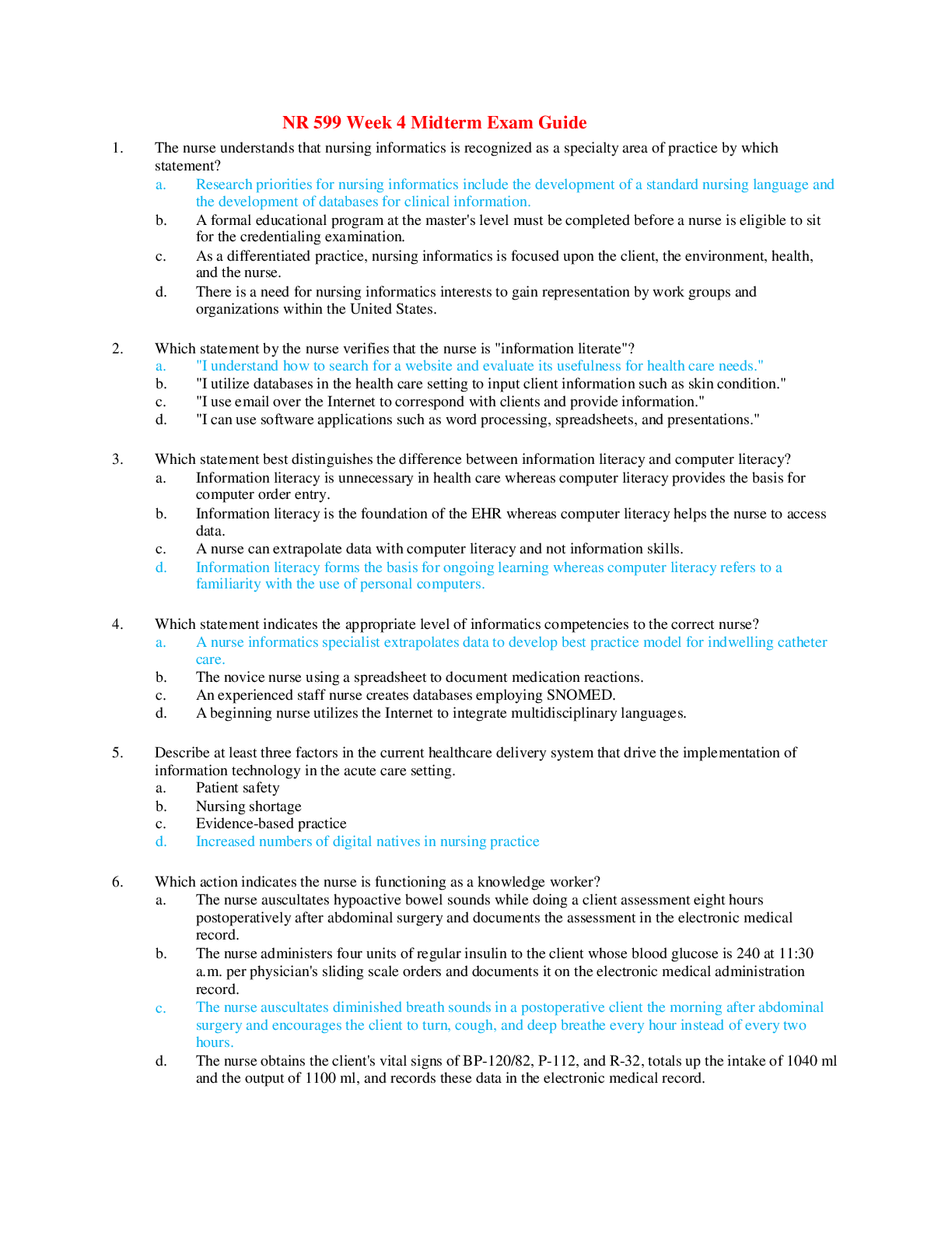 NR 599 Week 4 Midterm Exam Guide. Quality Questions and 100% Correct Answers